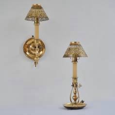 Pair vintage gimbal candlesticks/sconces, brass, 1940`s ca, English